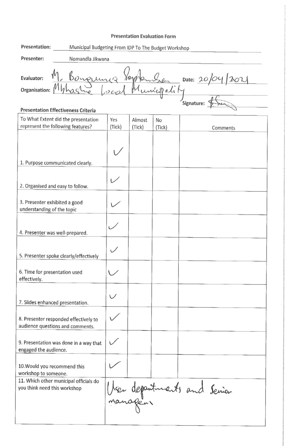 Evaluation Form - Mbashe September - 20April21