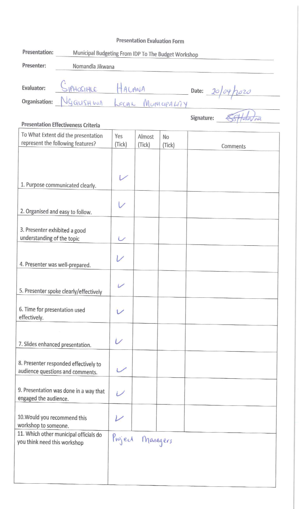 Evaluation Form - Ngqushwa Halana - 20April21