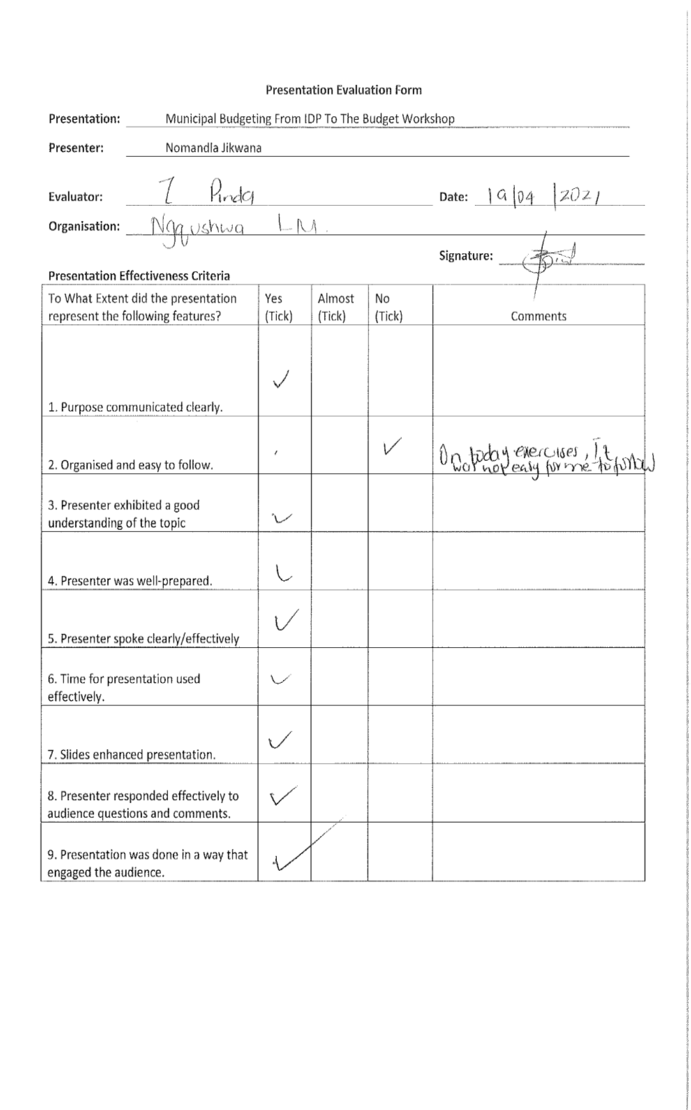 Evaluation Form - Ngqushwa Pinda - 19April21