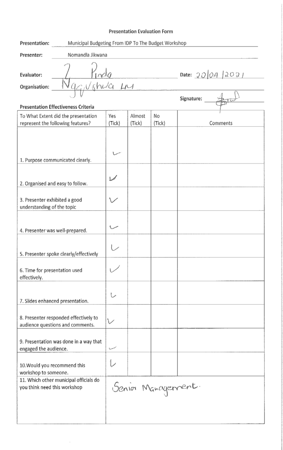 Evaluation Form - Ngqushwa Pinda - 20April21