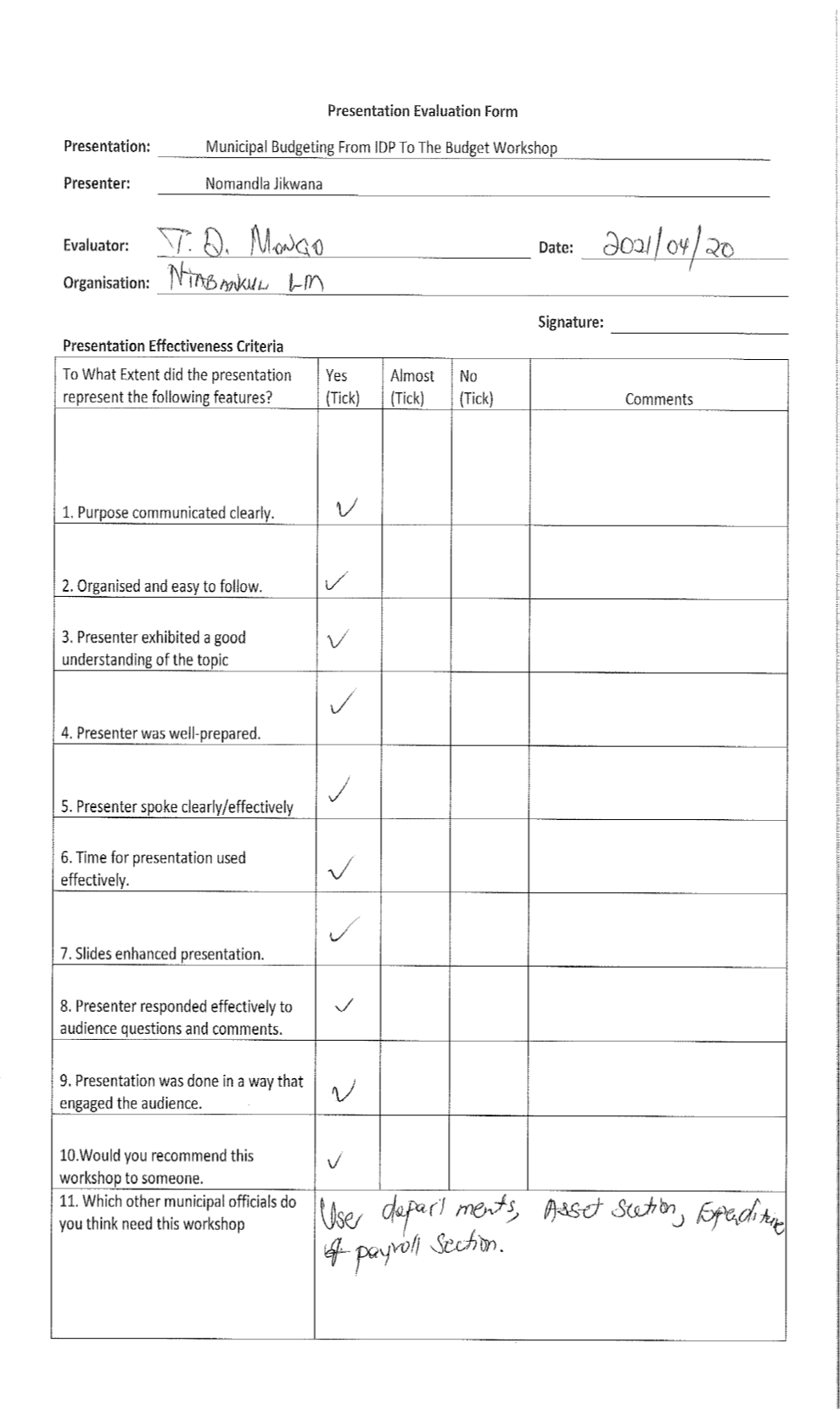Evaluation Form - Ntabankulu Mongo - 20April21